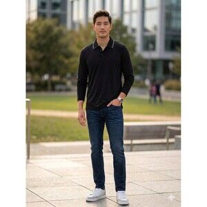 Nordstrom Tech-Smart Long Sleeve Polo Shirt - Black - Men's Large